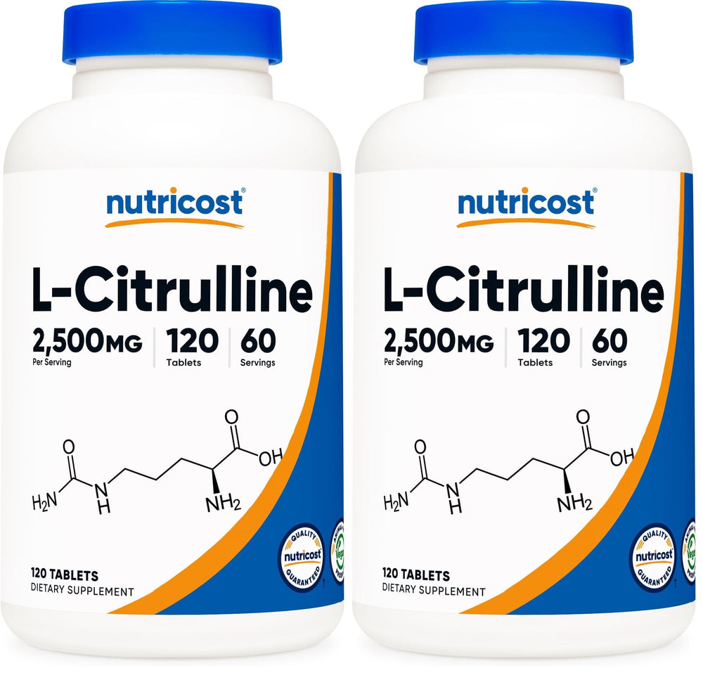 Nutricost L-Citrulline bottle shows 60 servings for daily athletic support.