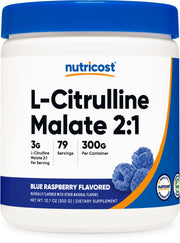 Nutricost L-Citrulline Malate 2:1 Blue Raspberry bottle for daily workouts.