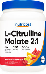 Nutricost L-Citrulline Malate bottle in fruit punch supports endurance during workouts