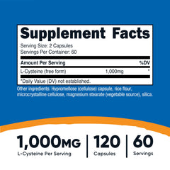Close-up of Nutricost L-Cysteine 1000mg capsules for easy daily use.