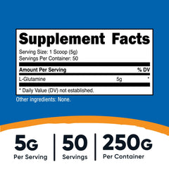 Nutricost L-Glutamine Powder scoop-in-bottle, 5 g servings for precise dosing