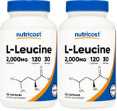 Nutricost L-Leucine bottle front showing high potency per serving