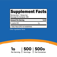 Nutricost L-Lysine powder scoop showing convenient daily dosage