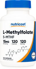 Nutricost L-Methylfolate 15mg bottle front for daily wellness.