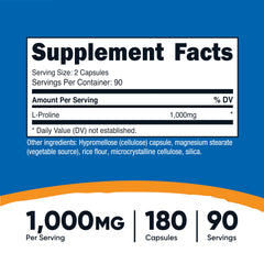 Closeup of Nutricost L-Proline capsules for easy swallowing.