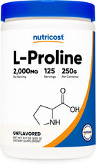 Nutricost L-Proline powder bottle 250g for daily amino acid support