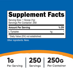 Pouring Nutricost L-Tyrosine powder shows easy dosing for workouts and study.