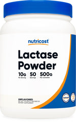 Nutricost Lactase Powder bottle on kitchen counter for easier dairy-friendly meals