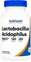 Nutricost Lactobacillus Acidophilus capsule bottle for daily gut support.