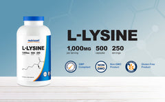 Nutricost L-Lysine serving size spoon illustrating 1-2 capsule guidance