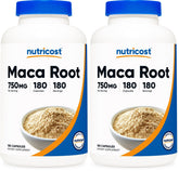 Nutricost Maca Root Capsules bottle front—daily supplement option with 180 servings