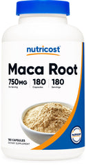Nutricost Maca Root Capsules bottle front, a compact daily wellness option.