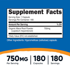 Nutricost Maca Root Capsules bottle open to reveal vegetarian capsules.