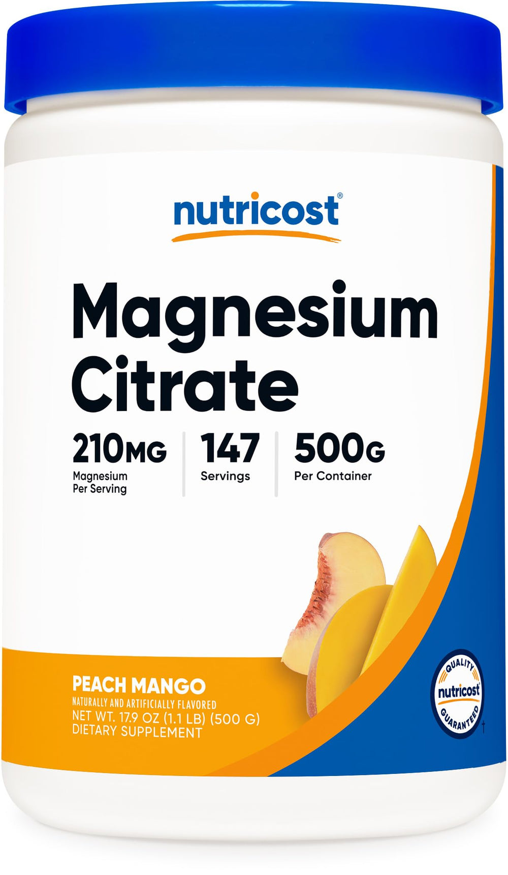 Nutricost Magnesium Citrate Peach Mango bottle for easy daily supplementation.