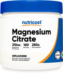 Nutricost Magnesium Citrate Powder bottle front label shows unflavored formula for easy mixing