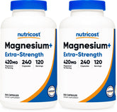 Nutricost Magnesium+ Extra Strength bottle front showing 240 veggie capsules for daily wellness