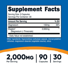 Nutricost Magtein capsules close-up highlighting vegetarian formula for plant-based diets.