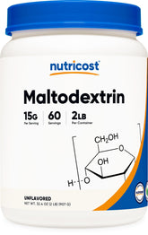 Nutricost Maltodextrin powder container ready for post-workout shakes