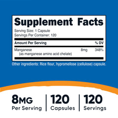 Nutricost Manganese bottle label, clear dosage information for daily use.