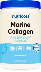 Nutricost Marine Collagen bottle front, eco-friendly packaging for daily use.