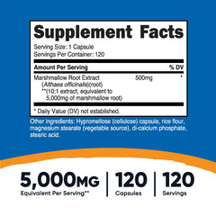 Nutricost Marshmallow Root bottle with 120 vegetarian capsules for daily supplement.