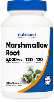 Nutricost Marshmallow Root capsules showing 5000 mg per serving for daily use.