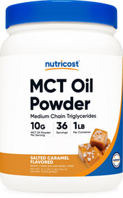 Nutricost Salted Caramel MCT Oil Powder bottle for keto energy