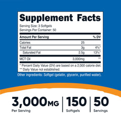 Nutricost MCT Oil Softgels label back detailing ingredients and dosage