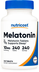 Nutricost Melatonin 10mg bottle front view for easy nightly use.