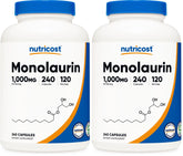 Nutricost Monolaurin bottle shows 1000 mg potency for daily wellness.