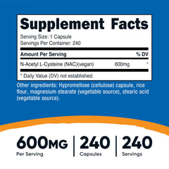 Nutricost NAC 600mg capsules close-up for easy daily use.