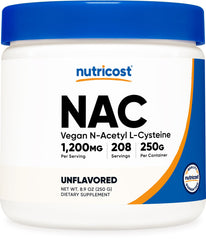 Nutricost NAC powder bottle with serving scoop for daily use