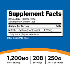 Nutricost NAC powder bottle label highlights vegan and non GMO formula