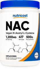 Nutricost NAC powder tub front view showing vegan formula