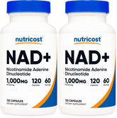 Nutricost NAD+ bottle front view with 1000 mg per serving for daily wellness.