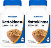 Nutricost nattokinase bottle front view highlights gluten-free labeling.