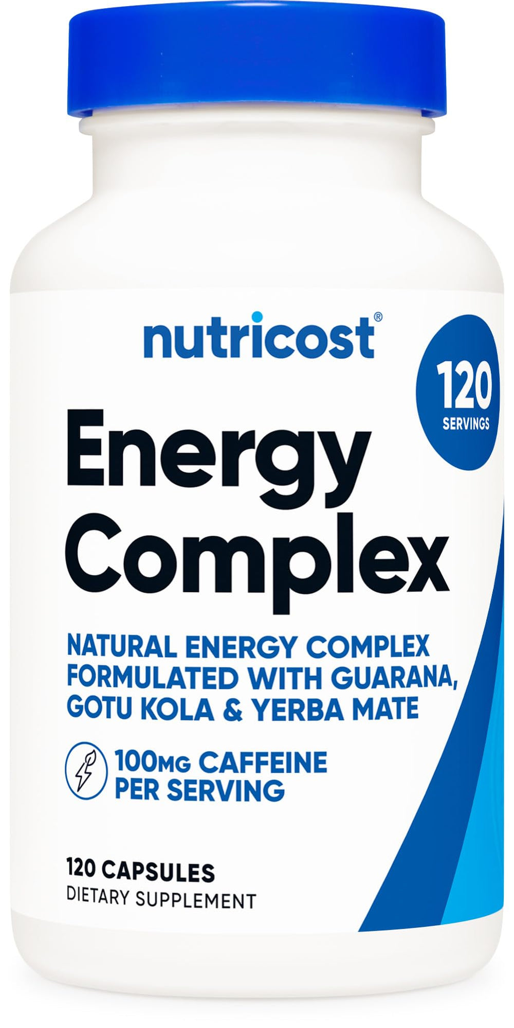 Nutricost natural energy pills bottle showing gluten-free energy option for daily routine.