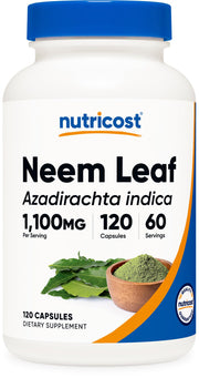 Nutricost Neem Leaf Capsules bottle front displaying 120 capsules for daily use