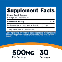 Nutricost NMN capsules close-up highlights easy-to-swallow capsules for daily use.
