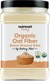 Nutricost Organic Oat Fiber bag on counter showing organic and gluten-free qualities