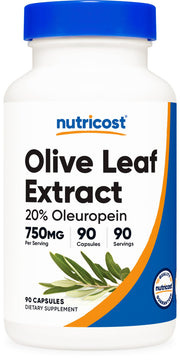 Nutricost Olive Leaf Extract bottle with 750 mg capsules for daily plant-based wellness