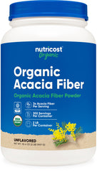 Nutricost Organic Acacia Fiber Powder bottle with label for fiber support.