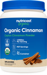 Nutricost Organic Ceylon Cinnamon powder 2lb container shows rich aroma for daily cooking.
