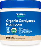 Nutricost Organic Cordyceps Powder bottle with scoop for daily energy support
