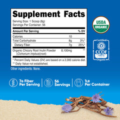 Nutricost Inulin powder serving scoop beside container, convenient fiber serving.