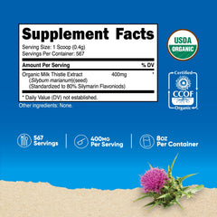 Nutricost Organic Milk Thistle bottle label closeup highlighting vegan-friendly and non-GMO attributes