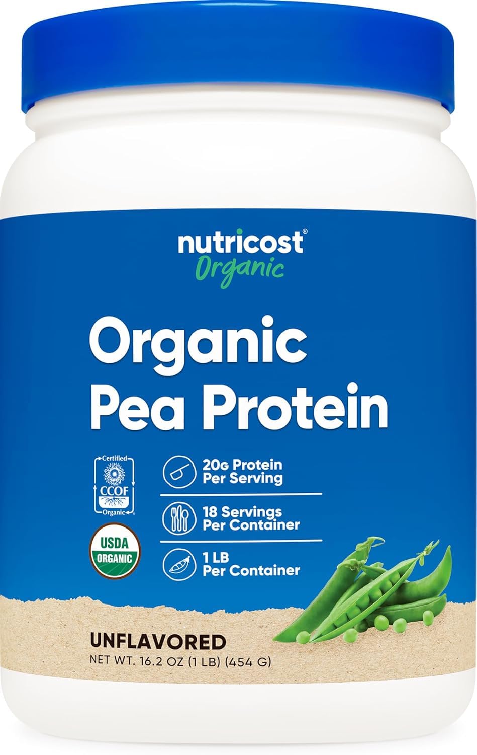 Nutricost Organic Pea Protein Powder 1lb jar ready for plant-based nutrition