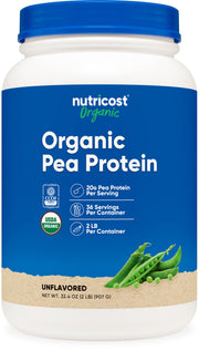 Nutricost Organic Pea Protein Powder unflavored packaging showing USDA Organic certification.