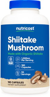 Nutricost Organic Shiitake bottle label shows CCOF certification for trusted organic quality.