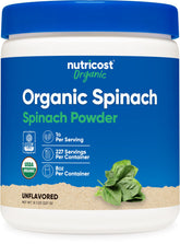 Nutricost Organic Spinach Powder tub with scoop for daily greens